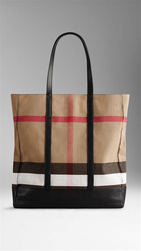 burberry leather tote ebay|Burberry medium canvas check tote.